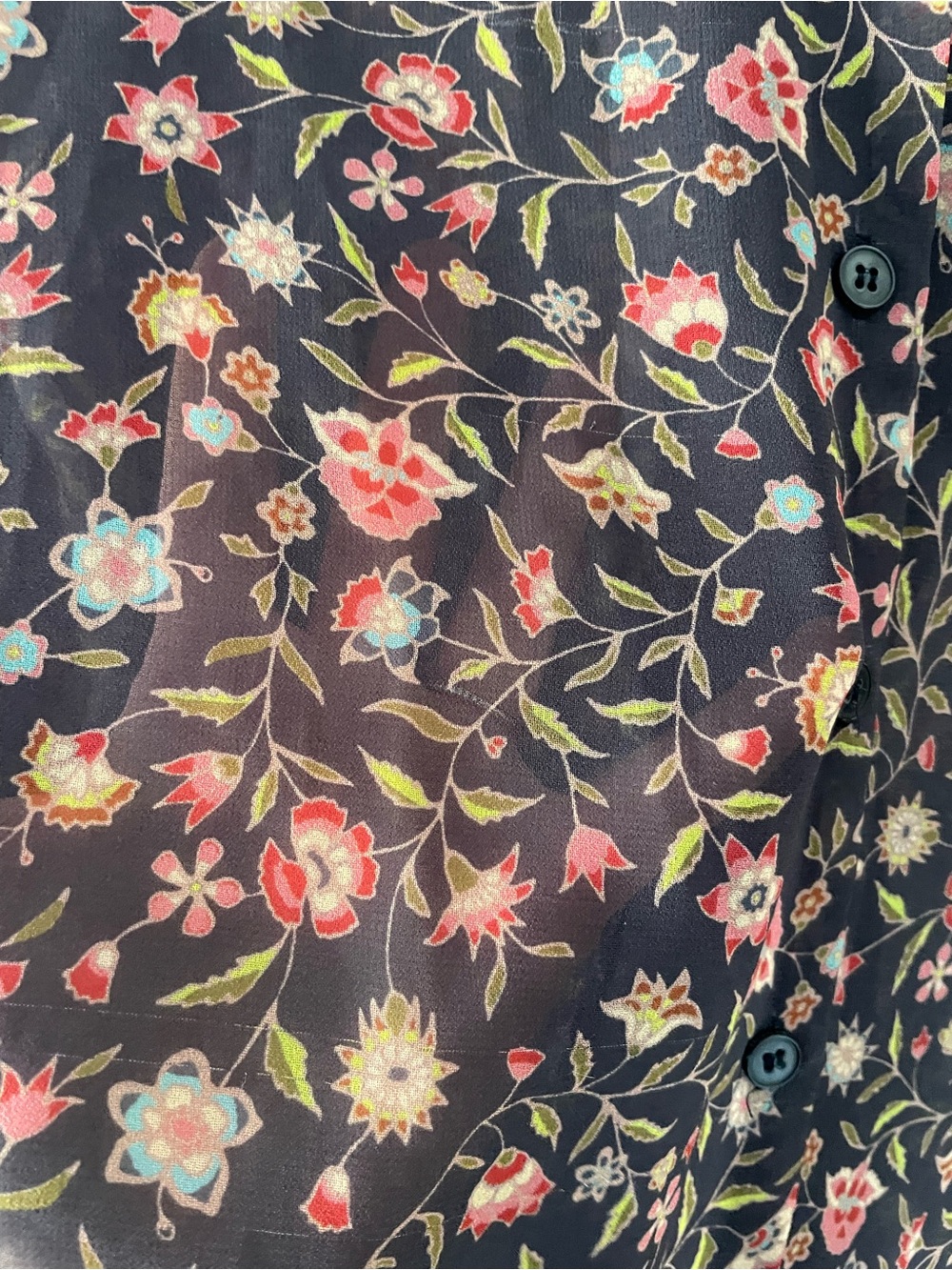 Frank & Oak Navy Floral Button-Up Blouse - Picture 3 of 7